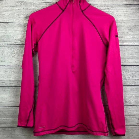 Nike Tops - Nike Pro Pink Half Zip Sweatshirt Thumb Holes L